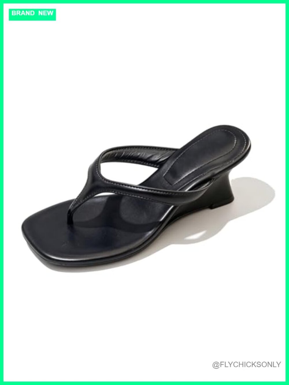Women's Leather Wedge Flip Flops Slip On Block Heeled Thong Sandals
